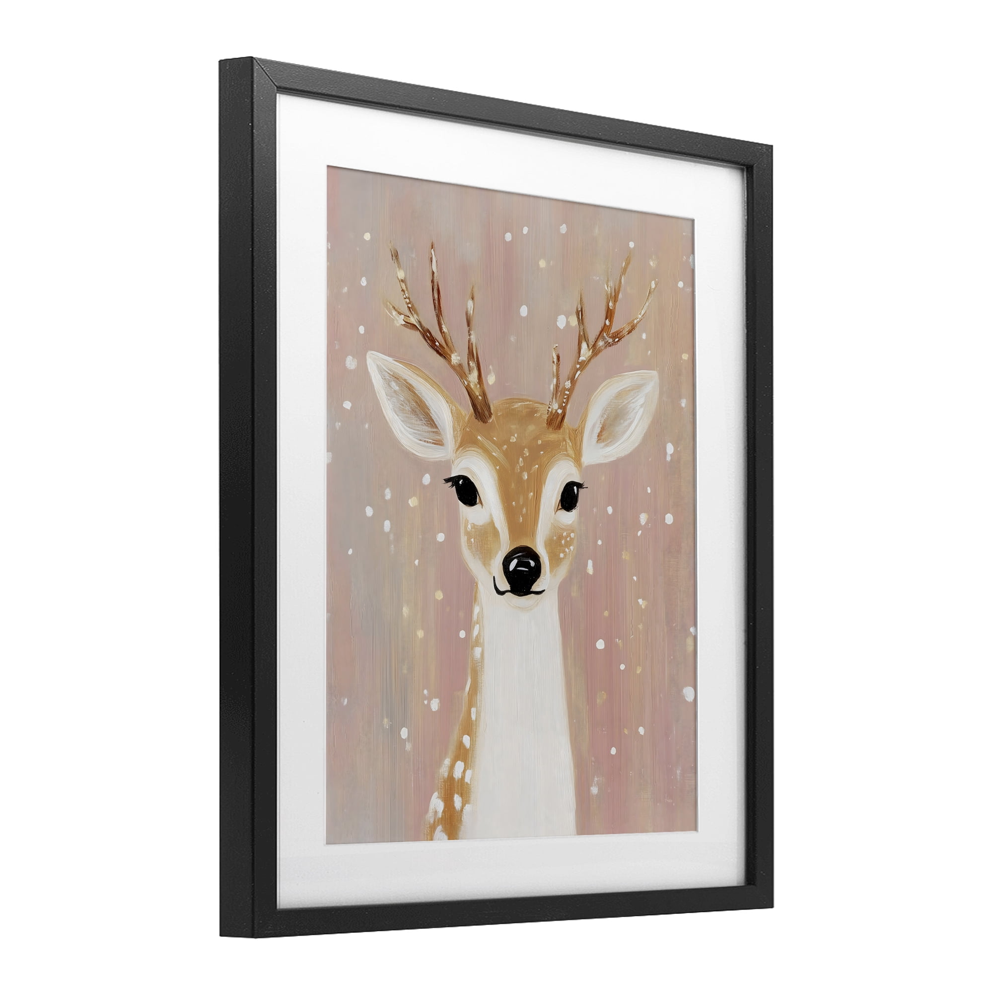 Stupell Industries Blush Pink Deer with Snowflakes Black Framed Print Under Glass, design by The Prints Vibe