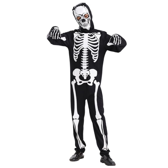 Otqutp Kids Long Sleeve Skeleton Bodysuit with Face Mask Boys Spooky Outfit Fall Halloween Holiday Party Dress Up Sets