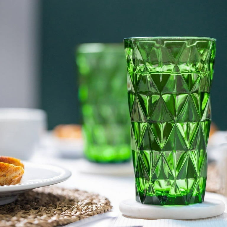 Chef's Star 13 oz, Vintage Glassware, Highball Drinking Glasses, Textured  Glass Cups Set of 3 Green