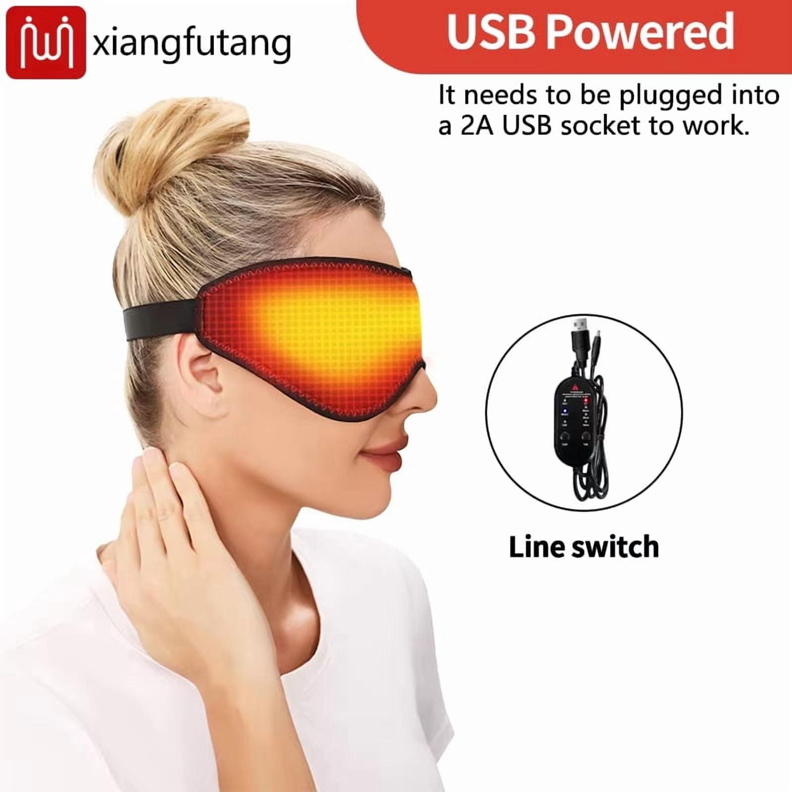 USB Heated Sleep Mask, Far Infrared Eye Warmer, 3 Heat Levels, Adjustable Blackout, Non-Vibrating