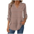 thumbnail image 3 of JUSLIO Button-Up Shirts for Women Striped Graphic Blouses Fashion Long sleeve V Neck Blouses Brown S, 3 of 7