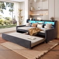 thumbnail image 5 of Twin Size Daybed with Trundle, Upholstery Daybed with LED Light ＆ Charging Station, Velvet Day Bed with Wood and Metal Frame, 5 of 8