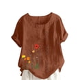 thumbnail image 1 of Blouse en Lin pour Femmes à Boutons Imprimé Floral Manches Courtes Tunique Décontractée Légère d'Été, 1 of 3