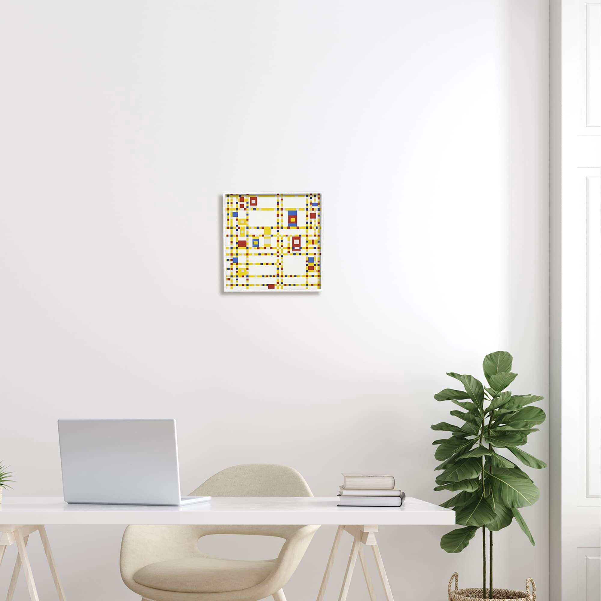 Stupell Industries Broadway Boogie Woogie Piet Mondrian Classic Abstract Painting Painting White Framed Art Print Wall Art, Design by one1000paintings