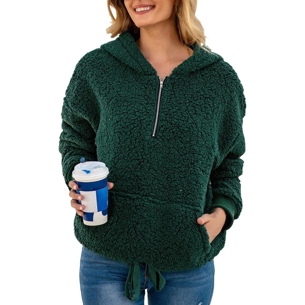 Plush Pullover Half-Zip Kangaroo Pocket 