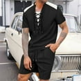 thumbnail image 2 of Stamzod Mens Short Sets 2 Piece Outfits Fashion Crew Neck Short Sleeve Drawstring Tshirts and Shorts with Pocket Casual Loose Fit Summer Outfits for Men Black S, 2 of 8