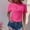Hot Pink, variant on QUNYINEY Crew Neck Womens Tshirts Casual Puff Short Sleeve Solid Tops Pleated Slim Pullover Shirts