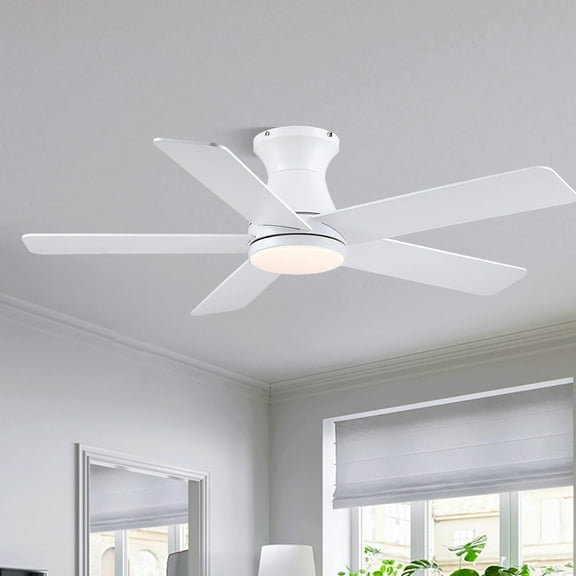 YIOSI 46'' Low Profile Ceiling Fan with LED Light, Quiet DC Motor, Remote Control, Reversible Flush Mount Fan for Indoor & Covered Outdoor Use