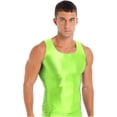 thumbnail image 2 of ZDHoor Mens Glossy Smooth Tank Top Stretchy Sleeveless Gym Workout Vest Tops Fluorescent Green XL, 2 of 7