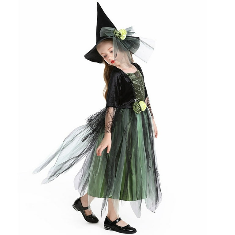 Tiijoy Big Girls Party Dress-Up Performance Lace Witch Dress with Hat,  Sizes 9-10