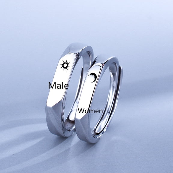 Couple Rings Adjustable Sterling Silver Matching Bands Korean Geometric Open Rings for Women and Men Electroplated