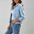 thumbnail image 5 of CYMMPU Women’s Flap Pocket Denim Jacket, Lapel Collar Long Sleeve Button Down Jean Coat with Multiple Pockets Loose Fit Outerwear Light Blue XXL, 5 of 7