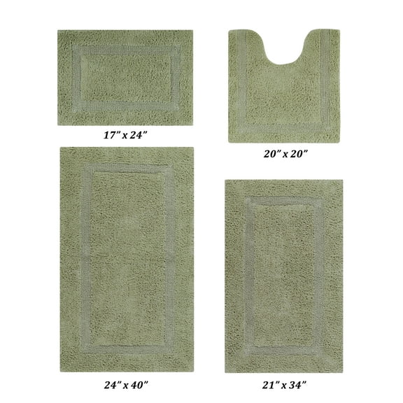 Better Trends Premium 4 Piece Bathroom Rug Set 100% Cotton, Extra Soft Tufted Bath Mat, Water Absorbent & Reversible Mat, Sage Lux Collection