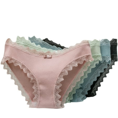 

BIZIZA Women Briefs Pack of 4 Cotton Sexy Lingerie Low Rise Tanga Panties Green blue pink dark gray L