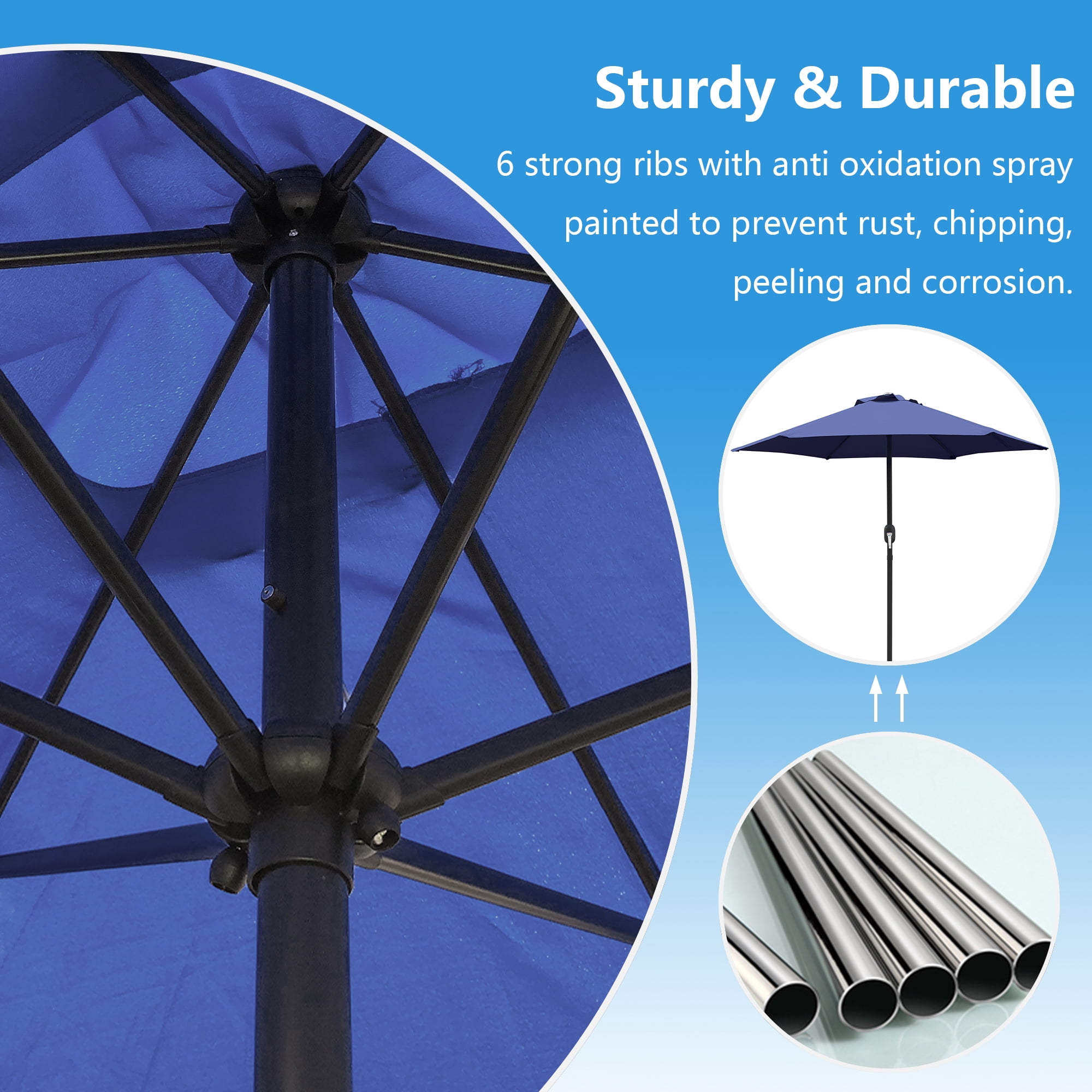Abble 7.5ft Patio Umbrella with Crank Handle Outdoor Market Umbrella with 6 Sturdy Umbrella Ribs Waterproof for Garden Deck Backyard Pool, Navy