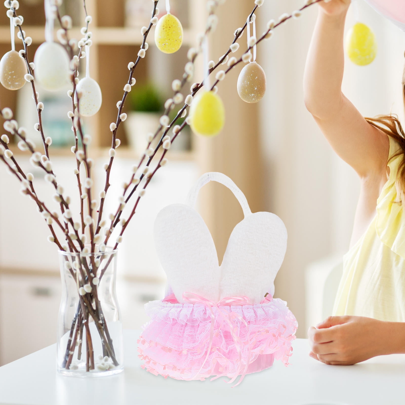 AURARMLET Easter Themed Flower Basket Small Storage Basket Pink PU 1Set