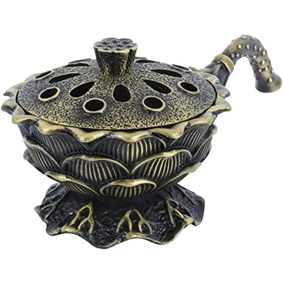 Frankincense Resin Burner,Incencence Burner with Handle , Lotus Shaped Holder Fit for Home Decoration