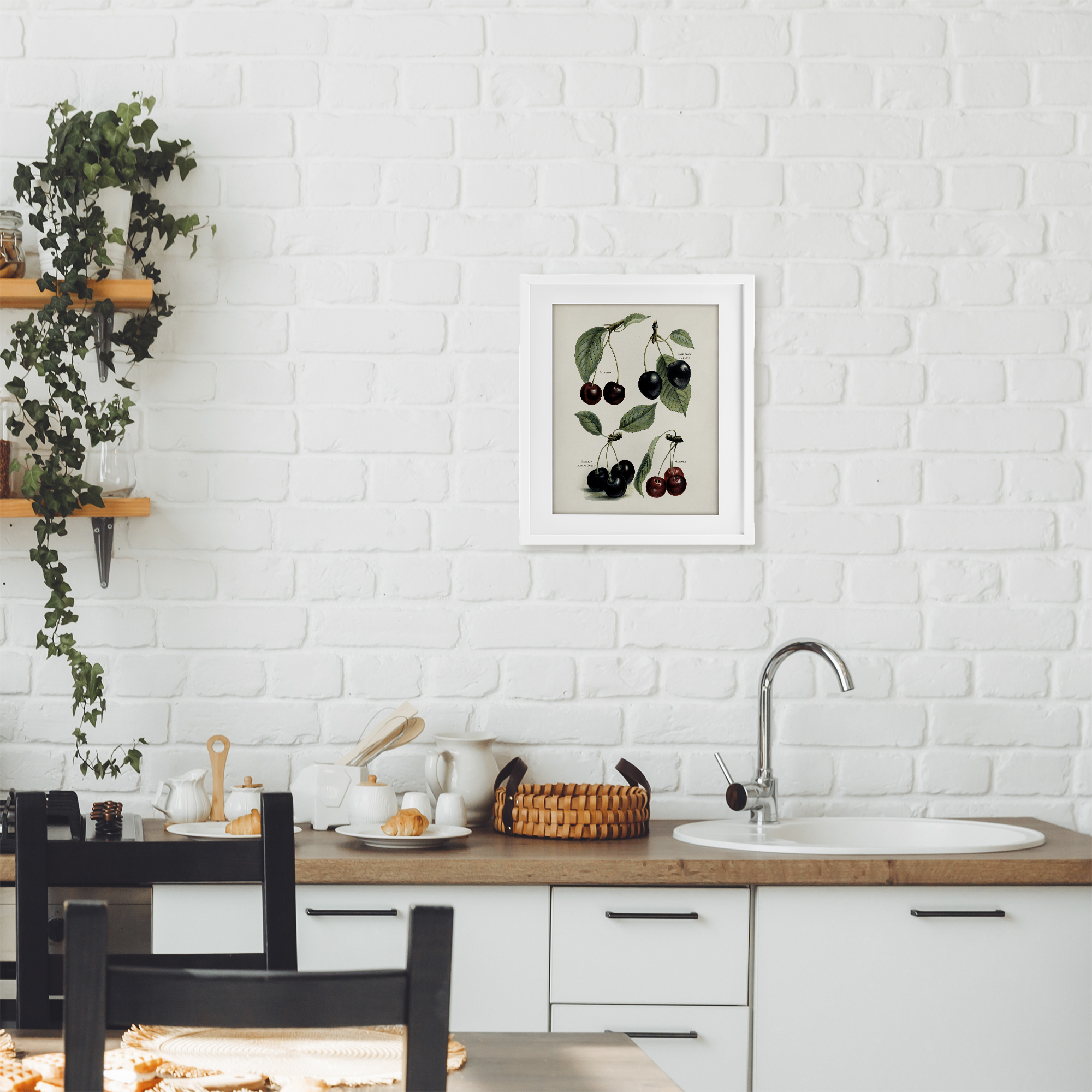Natural Detailed Cherry Studies White Framed Print Under Glass, design by Lettered and Lined