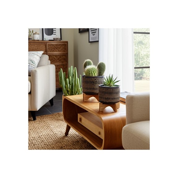 Abstract Ceramic Planters with Stand for Home Decor - Flowr Pots for Indoor and Outdoor Plants - Decorative Home Plant Pot for Living Room and Bedroom - Set of 2, 11", 7",Black & Brown