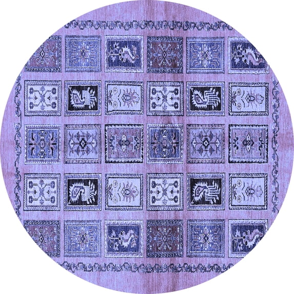 Ahgly Company Machine Washable Indoor Round Abstract Blue Modern Area Rugs, 7' Round