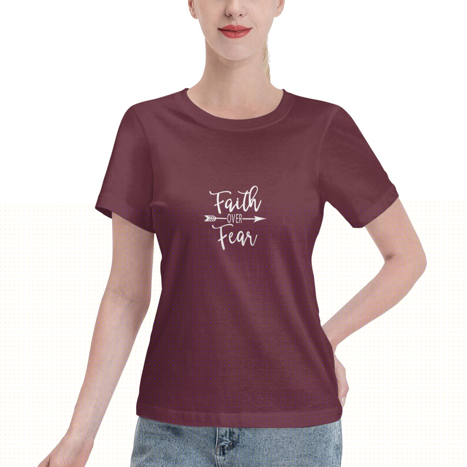 thumbnail image 1 of Faith Over Fear Women'S Basic Short Sleeve T-Shirt Burgundy Small, 1 of 5