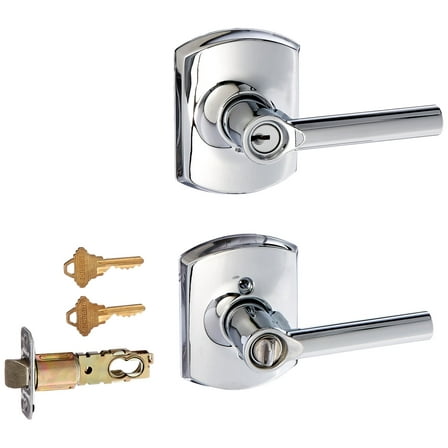 Schlage F51A Broadway 625 GRW Greenwich Deco Rose Entry Door Lock Bright Chrome