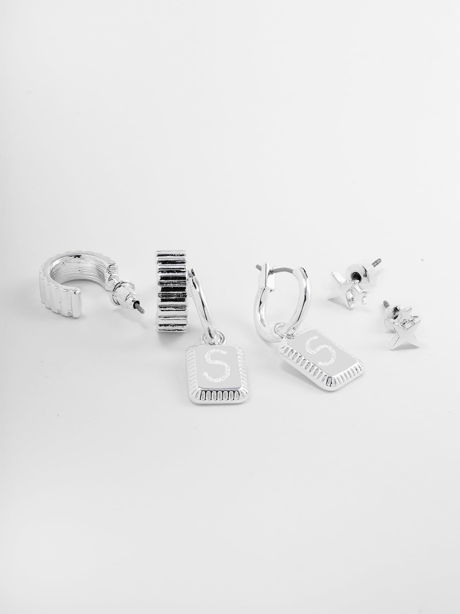 Time and Tru Women's Silvertone Multi Earring Set, 3 Pairs, Initial S