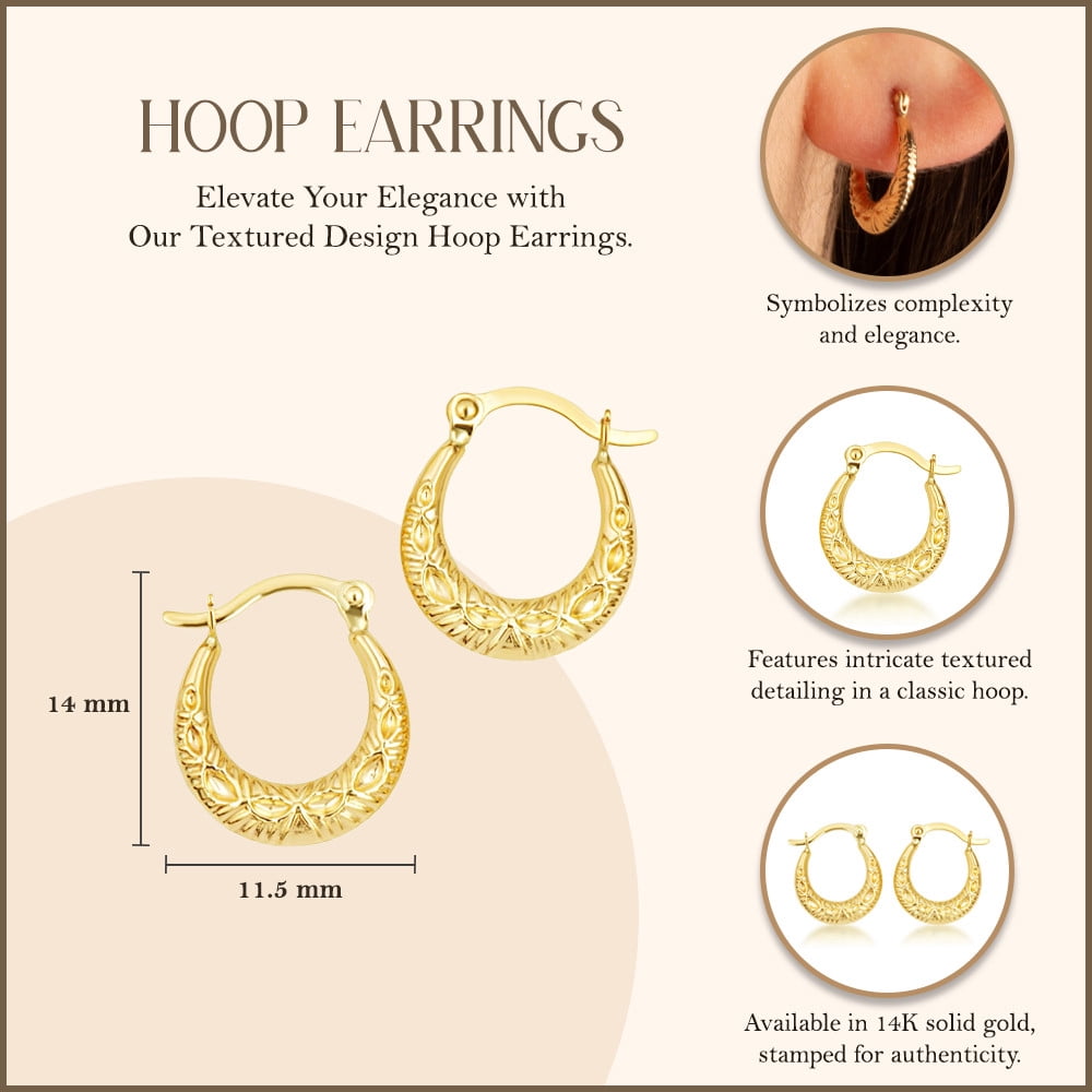 Factory Direct Jewelry Textured Design Hoop 14k Yellow Gold Earrings