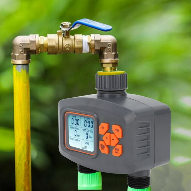 Water Timer, Programmable Rain Sensor ABS 2 Outlet Sprinkler Timer for Yard