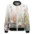 thumbnail image 4 of Luwomo Jackets for Womens Zip Up Jacket Floral Print Long Sleeve Stand Collar Zipper Loose Fit Outwear Tops Clear,L, 4 of 5