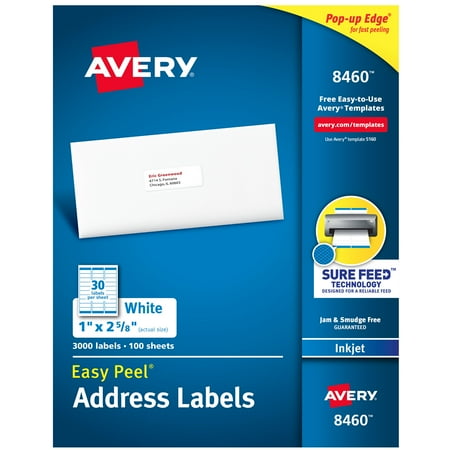 UPC: 0072782084608 | Avery Easy Peel Address Labels  Sure Feed Technology  Permanent Adhesive  1  x 2-5/8   3 000 Labels (8460)