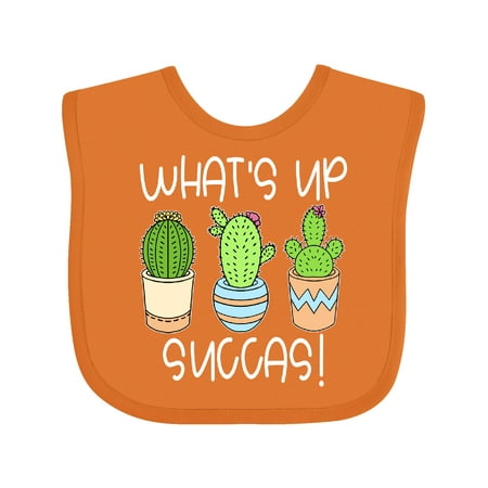 

Inktastic What s Up Succas Funny Cacti Plants Gift Baby Boy or Baby Girl Bib