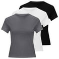 thumbnail image 4 of 3 Pack T Shirts for Women Short Sleeve Skinny Stretchy Soft Basic Tops Slim Fit Cropped Solid Color Comfortable Casual Tees Dark Gray L, 4 of 5