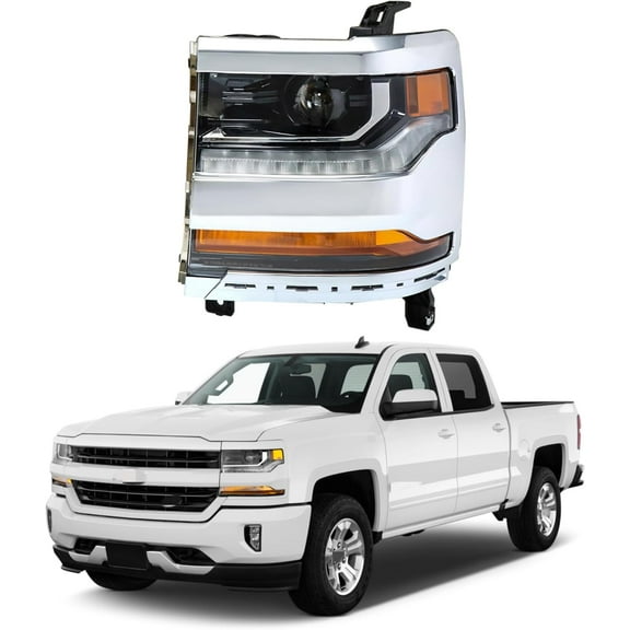PET-U Driver Side Headlights Assembly HID Replacement for Silverado 1500 2016-2018 with DRL Housing Chrome Lamp LH 1PC 84388723 GM2502445