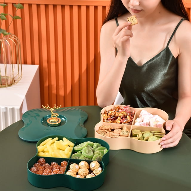 Caja Organizadora para Frutos Secos Ssl240605003 | Bandeja de Plástico de Doble Capa con Tapa | Almacenamiento de Frutos Secos y Melón Verde | Apto para Uso Alimentario, Antiadherente, Resistente a R