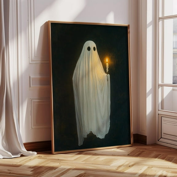 Ghost Holding Candle In The Dark Art Print – Moody Spooky Wall Decor – Gothic Minimalist Artwork For Haunted Home Vibes Wall Art, Modern Wall Decor, 8x12 UNFRAMED