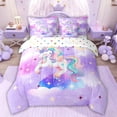 thumbnail image 3 of Manfei Dreamy Unicorn Bedding Sets Full Size, Fairy Tale Bed in a Bag Full size, Cartoon Cloud Stars Reversible Comforter Sets with Sheets, Lightweight Bedroom Decorative, 7pcs, 3 of 9