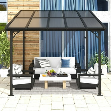 JolyDale 10’x 10’ Hardtop Gazebo, Outdoor Wall-mounted Pergola for Garden, Patio, Backyard, Gray