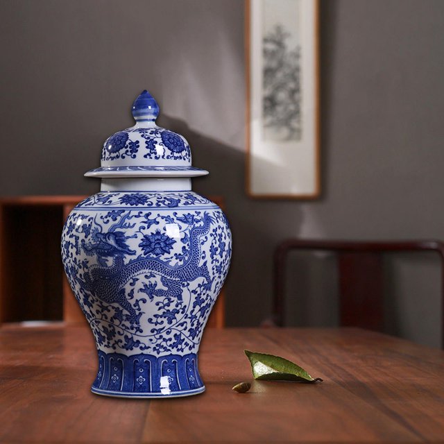 Ceramic Flower Vase Temple Jar Storage Home Accent Table Centerpiece Porcelain