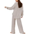thumbnail image 4 of KOMOO Women Two Pieces Outfits Oversized Sheer Loose Outfits Long Sleeve Button Shirts Wide Leg Pants Set, 4 of 5