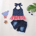 thumbnail image 2 of KPOPLK Baby Girl Clothes Toddler Girl Summer Outfits 6 12 18 24M 3T 4T 5T Cami Ruffle Halter Tops Wide Leg Jeans Kids Floral Clothing Set(12-18 Months,BU1), 2 of 7