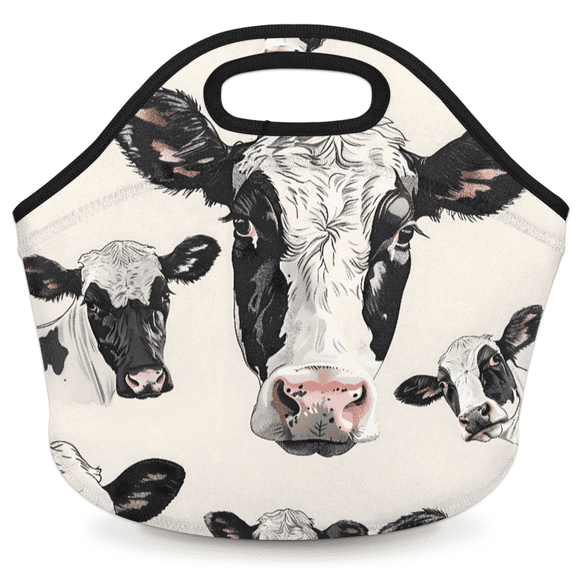 Herdesigns Funny Cow Insulated Neoprene Lunch Bag for Women Men Lunch Box Washable Reusable Lunch Tote Lightweight Lunch Handbag for Work Outdoor Picnic