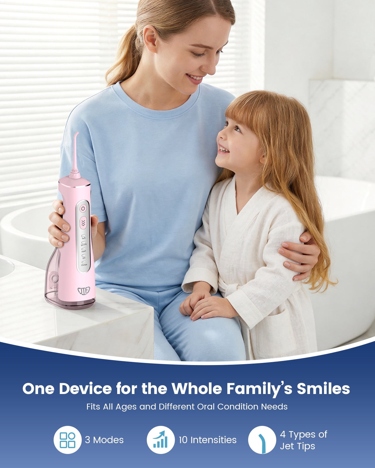 JTF Cordless Water Flosser for Teeth: 3 Modes & 10 DIY Pressure Levels Portable Oral Irrigator for Braces & Sensitive Gums with 9 Tips & 300ML Tank, Rechargeable Electric Dental Pick for Home Travel