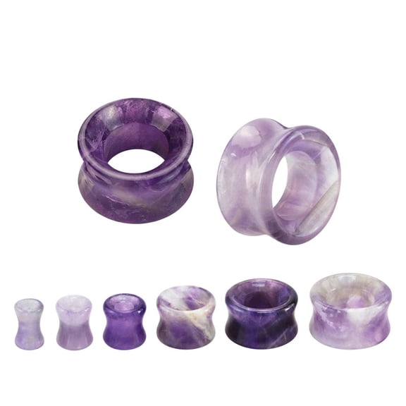 Luxe Modz Amethyst Stone Double Flare Concave Tunnels Ear Gauges Plugs Piercing Jewelry for Women Men
