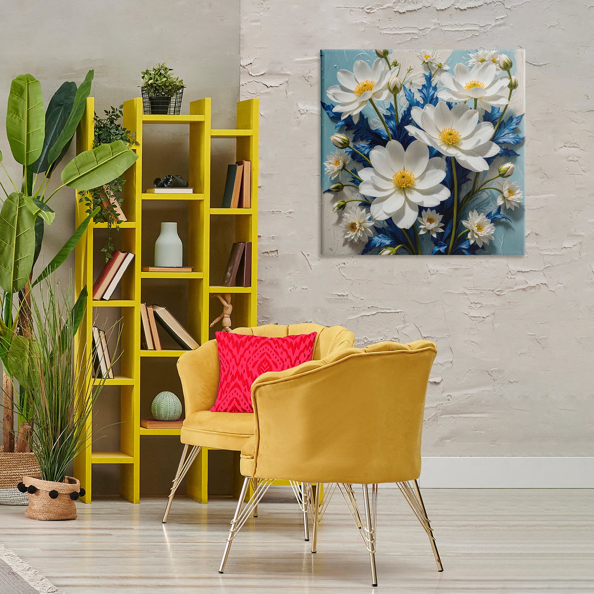 Stupell Industries Magnolias & Blue Florals Plants & Flowers Painting Wrapped Canvas Art Print Wall Art, 30 x 30