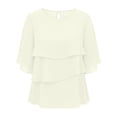 thumbnail image 4 of SETOOFF Womens 3/4 Length Sleeve Tops Chiffon Blouses Round Neck Multi Layer Ruffle Flare Sleeve Loose Casual Shirts Women Spring Summer Office Daily Outfit, 4 of 7