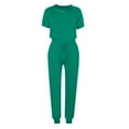 thumbnail image 4 of Summer Two Piece Outfit Women Short Sleeve Round-Neck Blouses & Shirts Sets Fashion Women Summer Solid Button Casual Short SLeeve Tops Pant Set Two Piece Outfit Women Green xxl, 4 of 5