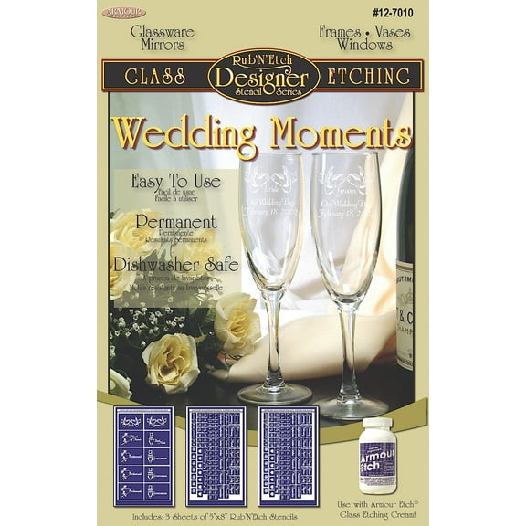 Armour Rub 'n' Etch Glass Etching Stencils 5"x8" 3/Pkg Wedding Moments