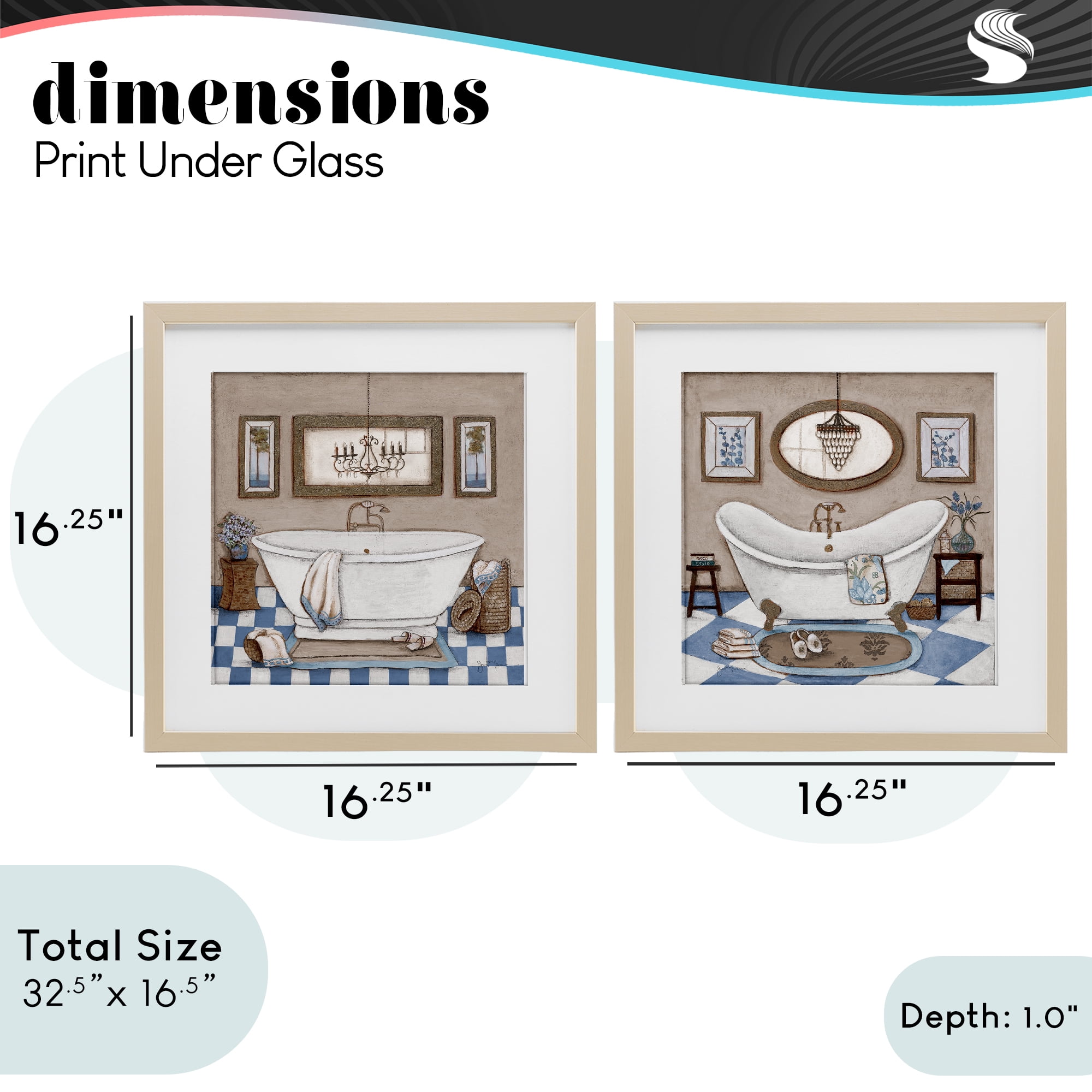 Stupell Industries Tiled Bathroom Views 2 Piece Birch Framed Print Under Glass Set, design by Janet Tava