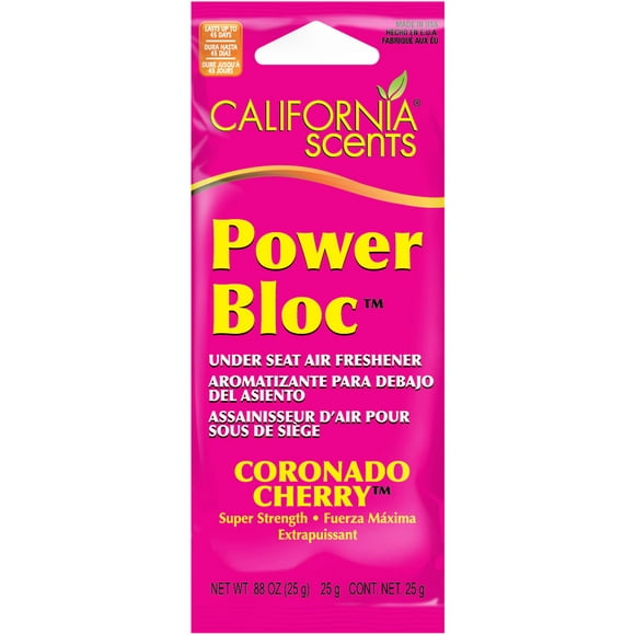 California Scents Power Bloc Assainisseur d'Air de Voiture, Parfum Frais et Audacieux de Cerise Coronado, 0,88 Oz (Pack de 6) - l'Emballage Peut Varier, 5,28 Oz